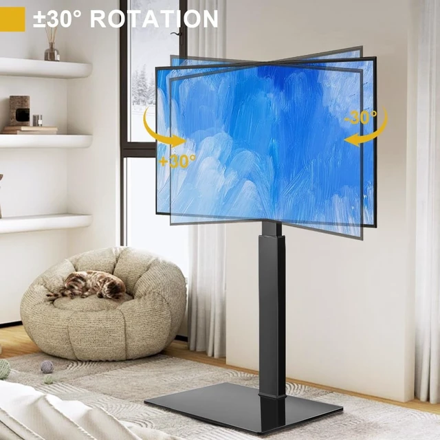 Alt view image 2 of 5 - WKWKER Floor TV Stand for 27-65 inch LED Screen Adjustable TV Stand with Mount Swivel Floor Televisions Stand with Tempered Glass Base for Corner Bedroom Living Room Max VESA 400x400mm