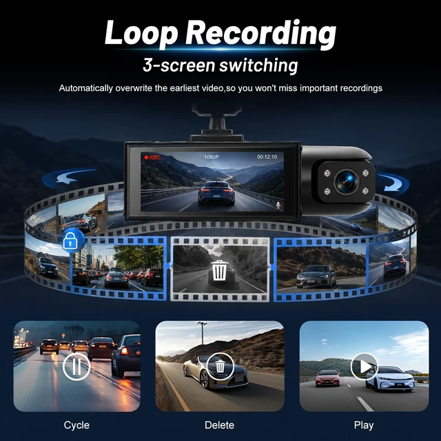 Alt view image 5 of 5 - Volxcereo Dash Cam Front and Inside, 3.16 inch Screen1080P Dual Dash Cam