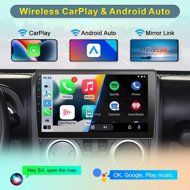 Alt view image 2 of 5 - Car Radio Stereo for Jeep Wrangler JK 2007-2018 Dodge Ram 2009-2012, 10 inch Touch Screen with Wireless Carplay & Android Auto/Bluetooth/Navigation/SWC/AM FM Radio Linux