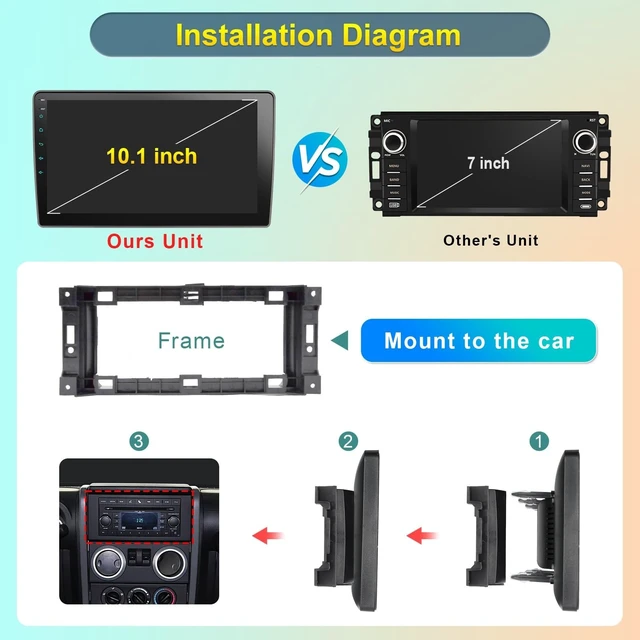 Alt view image 4 of 5 - Car Radio Stereo for Jeep Wrangler JK 2007-2018 Dodge Ram 2009-2012, 10 inch Touch Screen with Wireless Carplay & Android Auto/Bluetooth/Navigation/SWC/AM FM Radio Linux