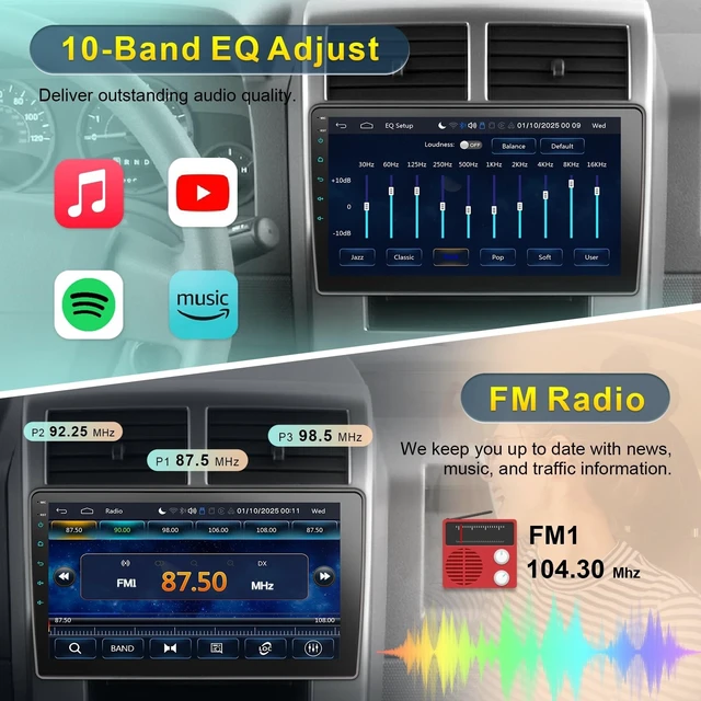Alt view image 5 of 5 - Car Radio Stereo for Jeep Wrangler JK 2007-2018 Dodge Ram 2009-2012, 10 inch Touch Screen with Wireless Carplay & Android Auto/Bluetooth/Navigation/SWC/AM FM Radio Linux