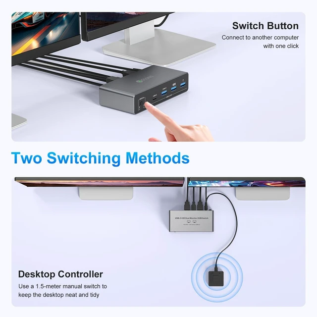 Alt view image 5 of 5 - HDMI USB C KVM Switch 2 Monitors for 1 Laptop and 1 Desktop 4K@60Hz