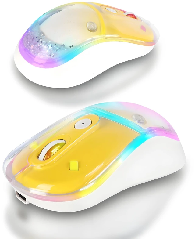 Main image of KUYHRF Wireless Bluetooth Mouse, Cute Silent Rechargeable Mouse, RGB Light, Magnetic Sand Flow Design, Type-C Charging, Portable for Laptop, PC, and Mac (Lemon Yellow)