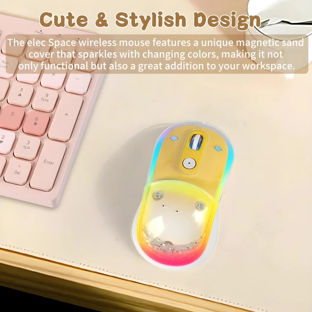 Alt view image 2 of 5 - KUYHRF Wireless Bluetooth Mouse, Cute Silent Rechargeable Mouse, RGB Light, Magnetic Sand Flow Design, Type-C Charging, Portable for Laptop, PC, and Mac (Lemon Yellow)