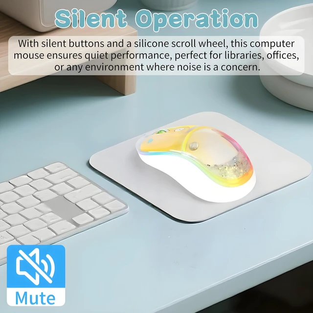 Alt view image 3 of 5 - KUYHRF Wireless Bluetooth Mouse, Cute Silent Rechargeable Mouse, RGB Light, Magnetic Sand Flow Design, Type-C Charging, Portable for Laptop, PC, and Mac (Lemon Yellow)