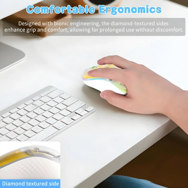 Alt view image 4 of 5 - KUYHRF Wireless Bluetooth Mouse, Cute Silent Rechargeable Mouse, RGB Light, Magnetic Sand Flow Design, Type-C Charging, Portable for Laptop, PC, and Mac (Lemon Yellow)