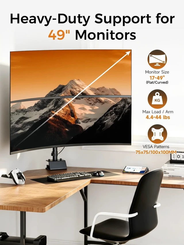 Alt view image 2 of 5 - suptek Dual Monitor Arm Desk Mount for 17-49 Inch Ultrawide Monitors, Heavy Duty Dual Monitor Mount Holds 44 lbs, Full Motion Gas Spring Vertical Stacked Monitor Mount, 75/100 VESA Mount, Black