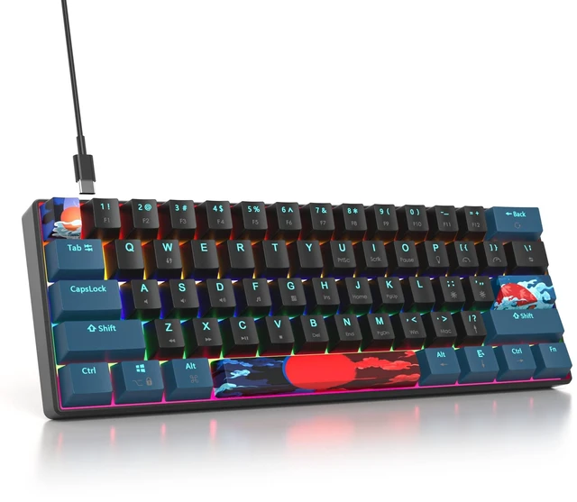 Main image of iRoboosta Portable 60% Mechanical Gaming Keyboard Blue/Black, Rainbow Backlit Wired Key Board with Red Switch, Compact 61 Keys Mini Office Keyboards for Laptop PC (61 Monster B/Red Switch)