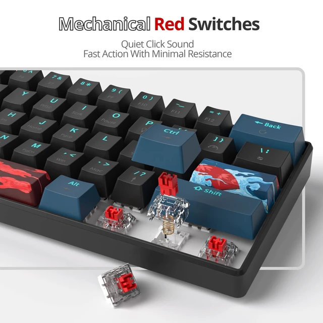 Alt view image 3 of 5 - iRoboosta Portable 60% Mechanical Gaming Keyboard Blue/Black, Rainbow Backlit Wired Key Board with Red Switch, Compact 61 Keys Mini Office Keyboards for Laptop PC (61 Monster B/Red Switch)