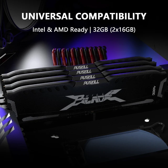 Alt view image 5 of 5 - PUSKILL 32GB Kit (2x16GB) DDR4 RAM 2666MHz PC4-21300 Desktop Memory with Aluminum Heatsink, Non-ECC Unbuffered UDIMM 1.2V CL19 288-Pin, Dual Channel PC Computer Upgrade Module for Intel & AMD