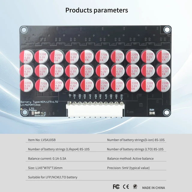 Alt view image 3 of 5 - LVNOON 5.5A 5S to 21S 5S 6S 7S 8S 9S 10S 12S 14S 16S 17S 21S Smart Active Balancer Active Equalizer Balancer for li-ion NCM Lifepo4 LFP LTO Battery Energy Capacitor (8S-10S)