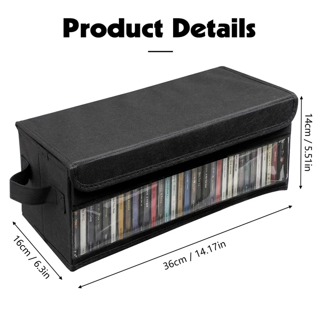Alt view image 2 of 5 - Dntorx 4 Pack CD Storage Box, CD Case Holder with Handles, 14.176.35.51in Lid and Clear Window Stackable CD Organizer Box Holds Up to 128 CDs in full jewel cases(Black)