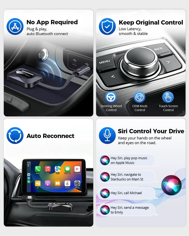 Alt view image 3 of 5 - Jutaruoo 2-in-1 Wireless CarPlay & Android Auto Adapter, USB-A/C, WiFi 6