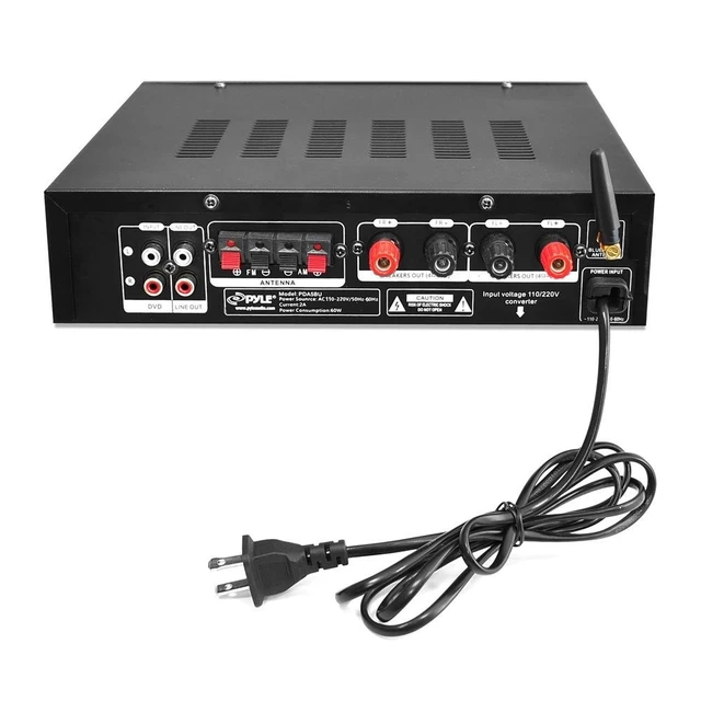 Alt view image 3 of 5 - Pyle PDA5BU Amplifier Receiver Stereo, Bluetooth, AM/FM Radio, USB Flash Reader, Aux Input LCD Display, 200 Watt with Dual LU43PB Indoor/Outdoor Speakers Bundle with Enrock 50ft 16g Speaker Wire