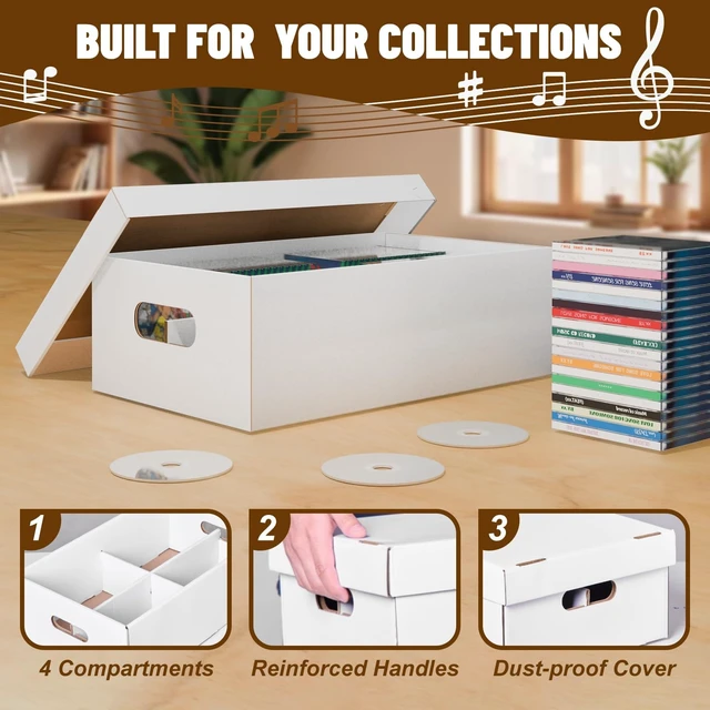Alt view image 3 of 5 - NUMINA 3 Pack CD Storage Boxes 240 CD Capacity Organizer with Lift-Off Lid