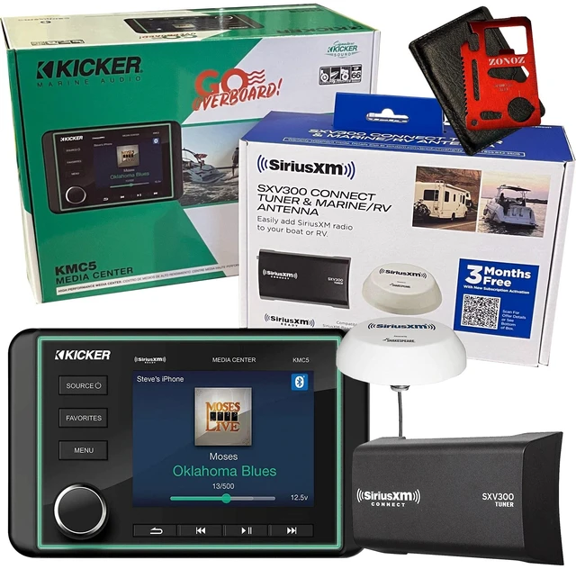 Main image of Kicker 46KMC5 Marine 6 Channel Boat Gauge Style Media Center & SiriusXM SXV300 Connect Tuner & Marine/RV Antenna Bundle with Zonoz Z-Tool