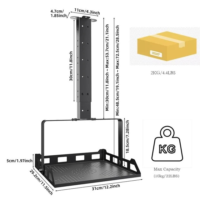 Alt view image 2 of 5 - Universal Metal Foldable Projector Ceiling Mount, 360 Rotation & Height Adjustable Heavy Duty Bracket, Compatible with Most Projectors & Compact Devices, Black