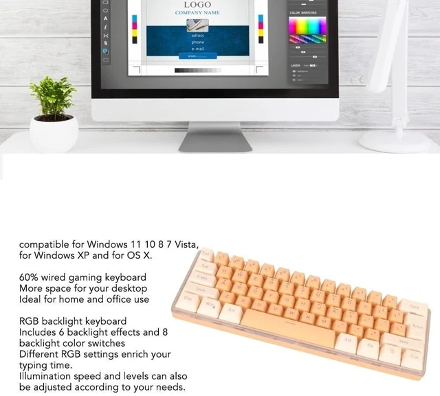 Alt view image 2 of 5 - Anu Limen 60% Wired Gaming Keyboard 61 Keys RGB Backlit Compact Keyboard for Windows,Ergonomic Design with Plug and Play USB Cable(Yellow Orange)