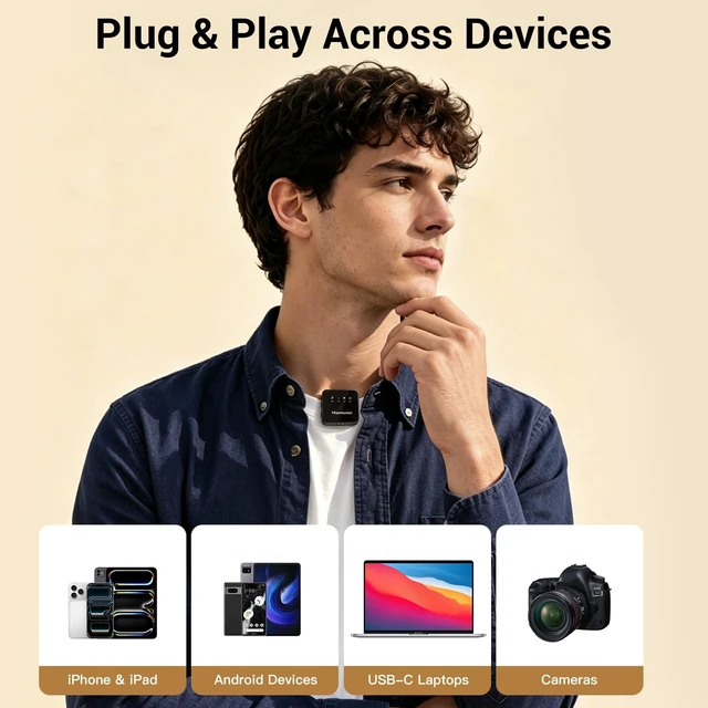 Alt view image 4 of 5 - Wireless Lavalier Microphone with AI App for iPhone, Android, PC & Camera