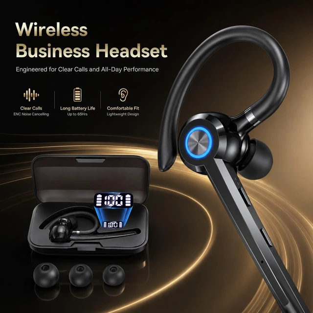 Alt view image 2 of 5 - Wireless Bluetooth Headset V5.4 with ENC Mic, Single Ear Bluetooth Earpiece