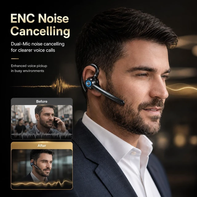 Alt view image 4 of 5 - Wireless Bluetooth Headset V5.4 with ENC Mic, Single Ear Bluetooth Earpiece