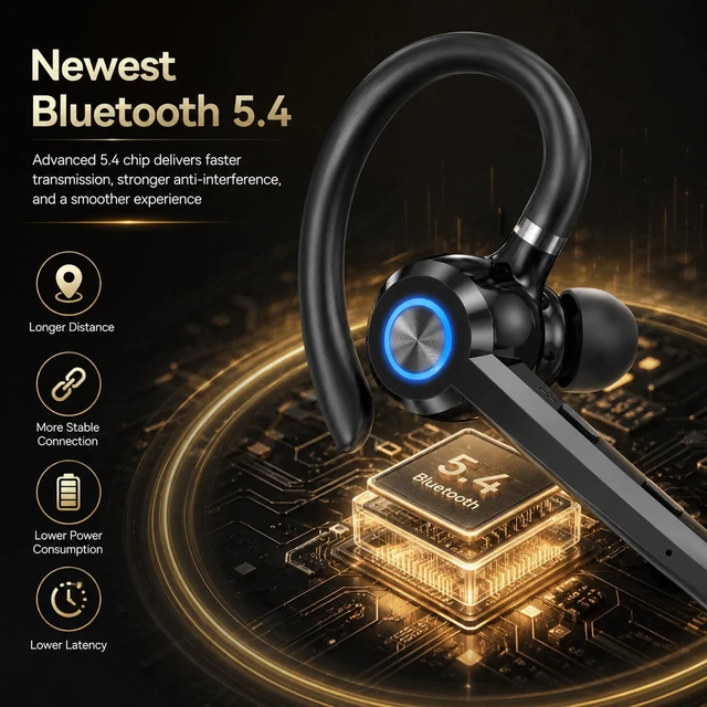 Alt view image 5 of 5 - Wireless Bluetooth Headset V5.4 with ENC Mic, Single Ear Bluetooth Earpiece