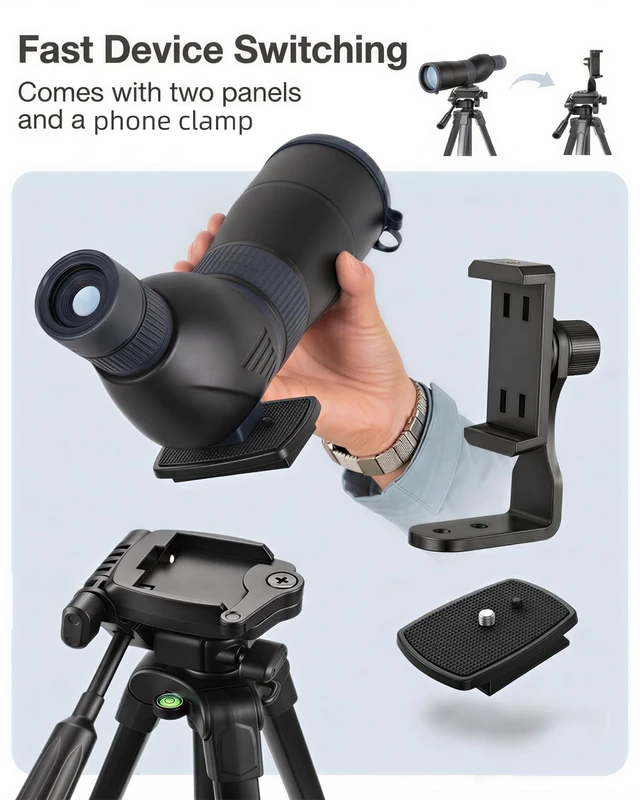 Alt view image 4 of 5 - 68"Binocular Tripod with Adapter,2 QR Plates,Bubble Level,Flip Lock,Compact