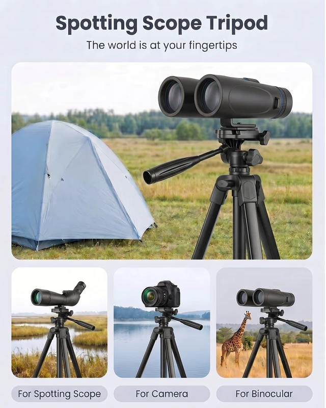 Alt view image 5 of 5 - 68"Binocular Tripod with Adapter,2 QR Plates,Bubble Level,Flip Lock,Compact