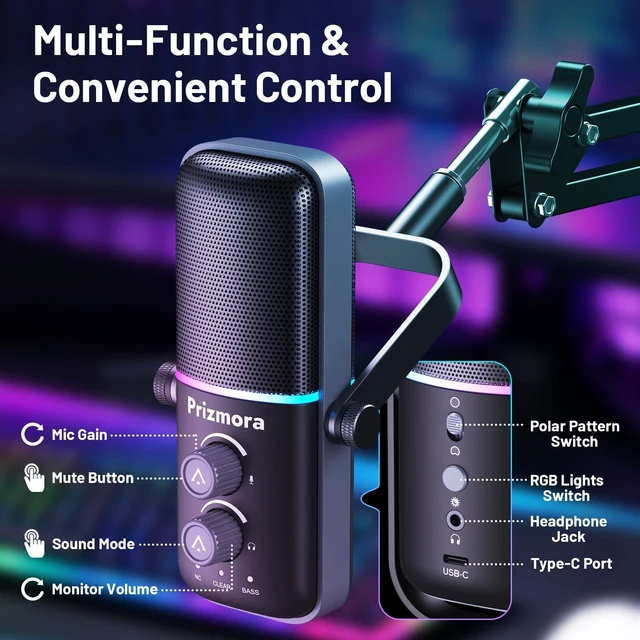 Alt view image 4 of 5 - Gaming Microphone Set with Boom Arm, USB Microphone, Gaming Equipment Mic