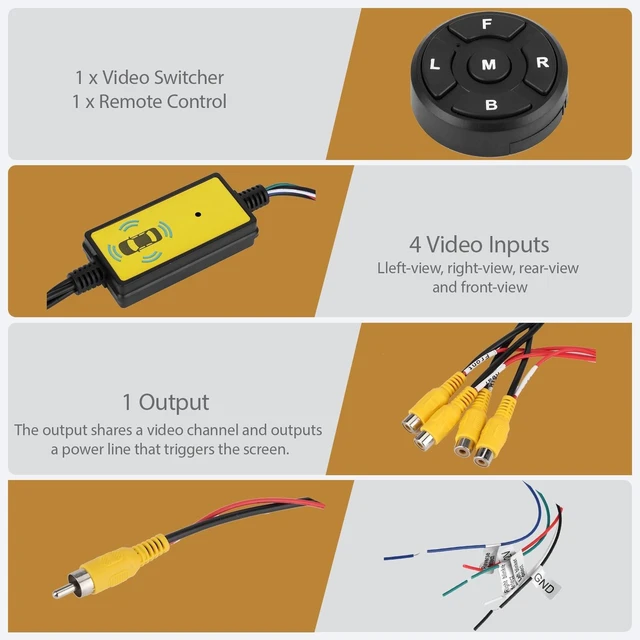 Alt view image 4 of 5 - Car Video Switcher, 4 Input 1 Output Remote Control, 360 Panoramic View