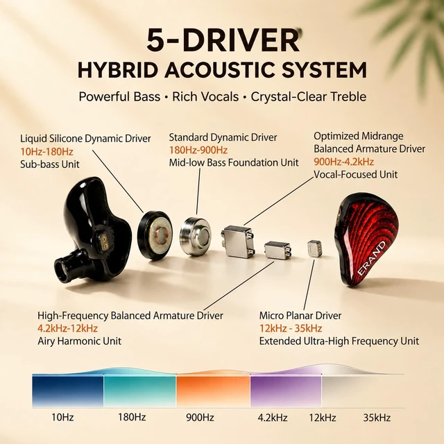 Alt view image 3 of 5 - ERAND Resonance 5 in-Ear Monitor, Hybrid IEM, HiFi Wired Earbuds