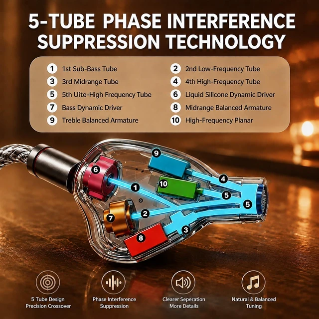 Alt view image 2 of 5 - ERAND Resonance 5 in-Ear Monitor, Hybrid IEM, HiFi Wired Earbuds