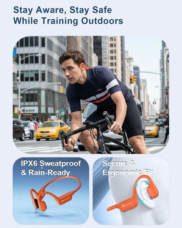 Alt view image 3 of 5 - Jutaruoo Bone Conduction Headphones with Mic, Open Ear Headphones, Orange
