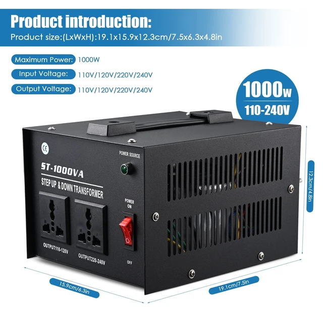 Alt view image 3 of 5 - ZGROCK 1000 Watt Voltage Transformer- Step Up and Down- Circuit Breaker Protection Universal Dual Output Step Up & Step Down Power Transformer 110V to 220V/220V to 110V