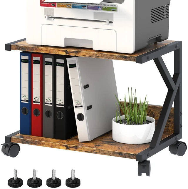 Main image of aboxoo Desktop Printer Stand with 2 Tier Wood Storage Shelves,Under Desk Printer Table,Multi-Purpose Home Office Desk Organizer for Fax Machine, Scanner (Rustic Brown)