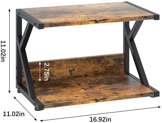 Alt view image 3 of 5 - aboxoo Desktop Printer Stand with 2 Tier Wood Storage Shelves,Under Desk Printer Table,Multi-Purpose Home Office Desk Organizer for Fax Machine, Scanner (Rustic Brown)
