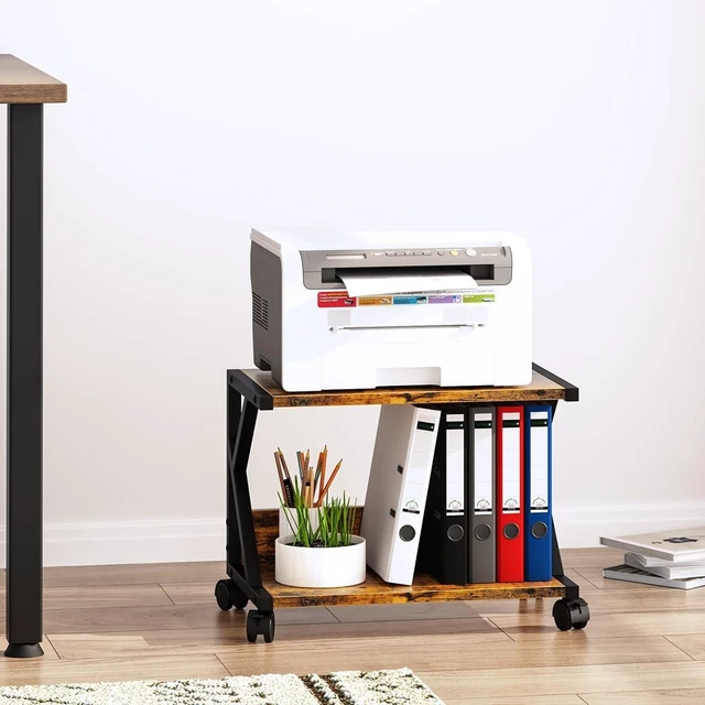 Alt view image 4 of 5 - aboxoo Desktop Printer Stand with 2 Tier Wood Storage Shelves,Under Desk Printer Table,Multi-Purpose Home Office Desk Organizer for Fax Machine, Scanner (Rustic Brown)