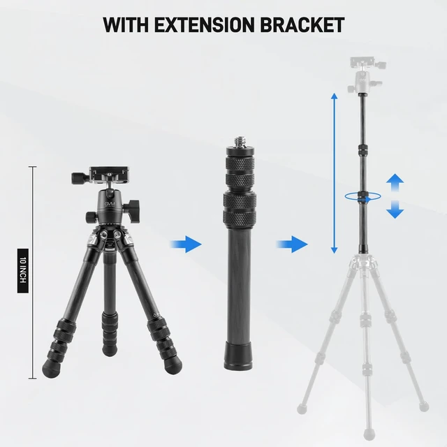 Alt view image 2 of 5 - GVM Carbon Fiber Camera Tripod, Tripod for Camera and Phone, Heavy Duty Camera Tripod Stand with 360 Panorama Ball Head Quick Release Plate for Max Load 15 LB