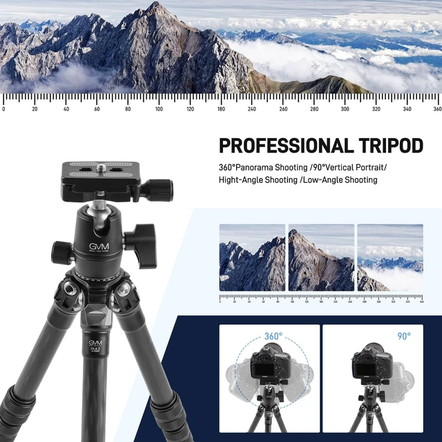 Alt view image 3 of 5 - GVM Carbon Fiber Camera Tripod, Tripod for Camera and Phone, Heavy Duty Camera Tripod Stand with 360 Panorama Ball Head Quick Release Plate for Max Load 15 LB