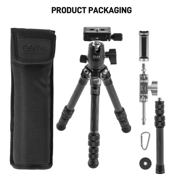 Alt view image 5 of 5 - GVM Carbon Fiber Camera Tripod, Tripod for Camera and Phone, Heavy Duty Camera Tripod Stand with 360 Panorama Ball Head Quick Release Plate for Max Load 15 LB
