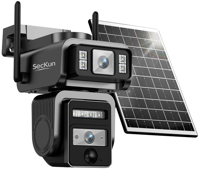 Main image of SecKun Solar Security Camera, Dual Lens 360 PTZ, 2.4GHz WiFi