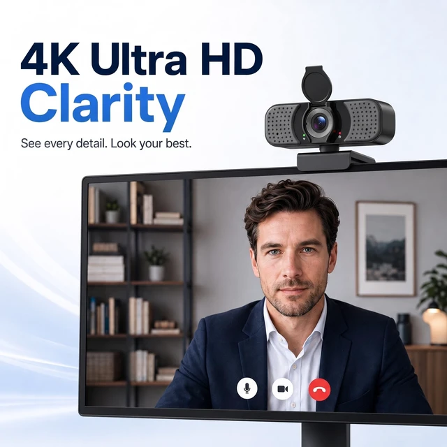Alt view image 2 of 5 - Krieer 4K Webcam with PDAF Autofocus and Dual Noise-Canceling Microphones