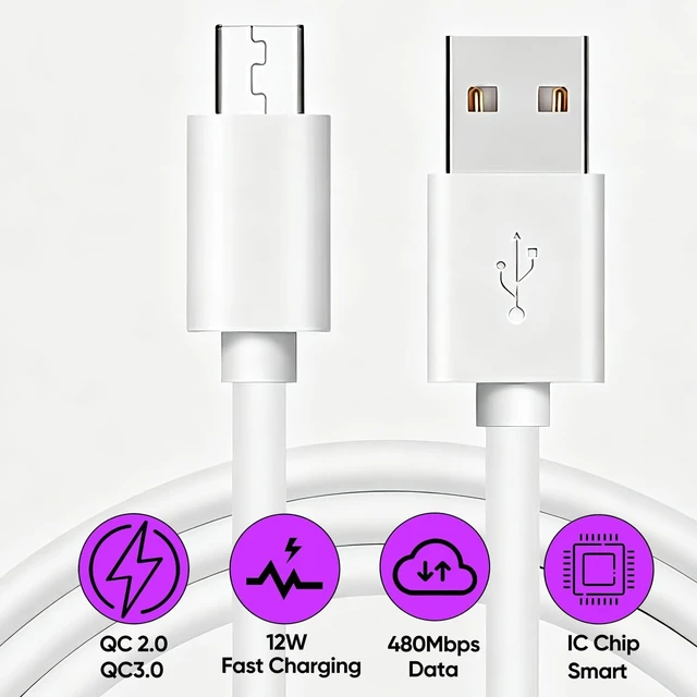 Alt view image 2 of 5 - Micro USB Cable 3FT 20-Pack,Multipack Fast Charging USB 2.0 Data Sync White