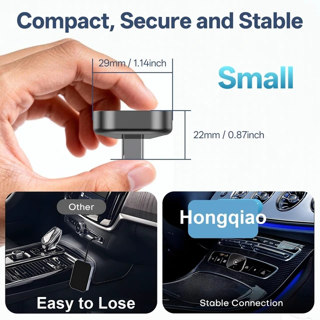 Alt view image 5 of 5 - Hongqiao Wireless CarPlay Adapter, Mini USB-C Dongle with 5GHz WiFi, Converts Wired to Wireless CarPlay & Android Auto, Plug & Play, Auto Reconnect, No Lag, for 2016+ Cars, USB-A Adapter