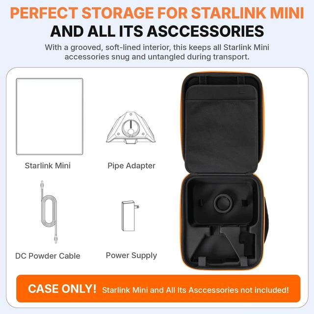 Alt view image 2 of 5 - Case for Starlink Mini, Waterproof Shockproof Hard Shell Travel Bag with Dual Carry Options, Lightweight Protective Carrying Case for Starlink Mini Dish and Accessories