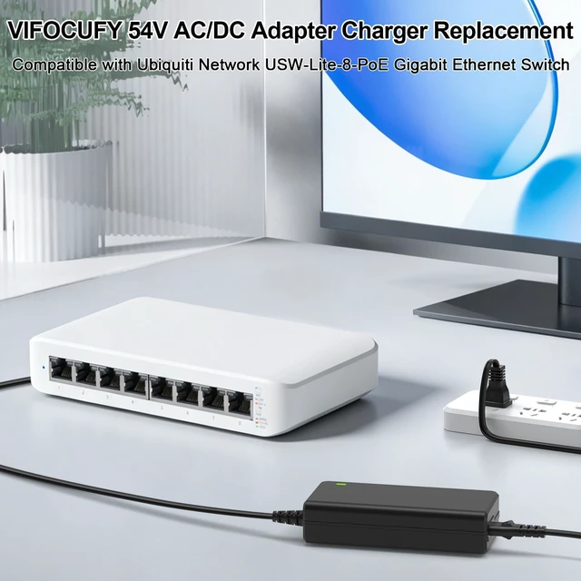 Alt view image 2 of 5 - 54V AC/DC Adapter Charger Replacement for Ubiquiti Network USW-Lite-8-PoE