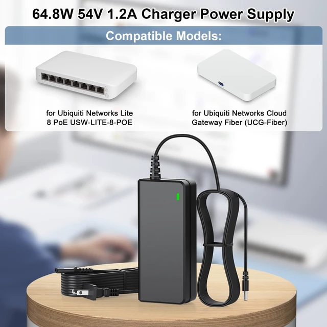 Alt view image 3 of 5 - 54V AC/DC Adapter Charger Replacement for Ubiquiti Network USW-Lite-8-PoE