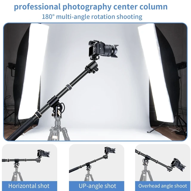 Alt view image 2 of 5 - 41" Aluminum Tripod Extension arm Retractable Horizontal Center Column arm with 1/4'' and 3/8'' scerws, 360 rotatable for Overhead, Multi-Angle Photography,Load Up to 33lbs,Tripod not Included