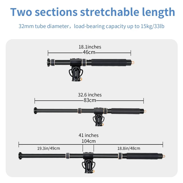 Alt view image 5 of 5 - 41" Aluminum Tripod Extension arm Retractable Horizontal Center Column arm with 1/4'' and 3/8'' scerws, 360 rotatable for Overhead, Multi-Angle Photography,Load Up to 33lbs,Tripod not Included