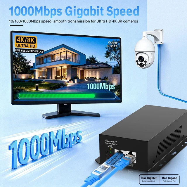 Alt view image 5 of 5 - 90W Gigabit PoE++ Injector, 802.3bt/at/af High Power Over Ethernet Adapter